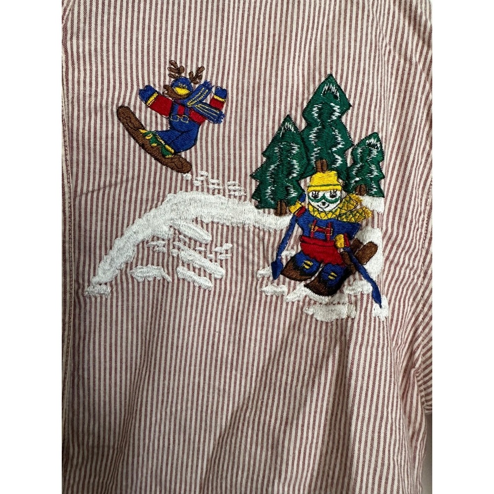 VTG Solutions Original Size M Striped Embroidered Skiing Animals Button Up Shirt - Picture 4 of 8